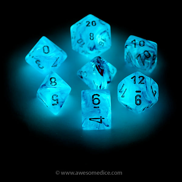 Pink Ghostly Glow In The Dark 7 Dice Set Awesome Dice