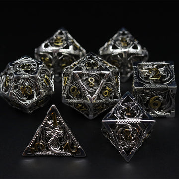 Classic Silver and Bronze Hollow Metal Dragon Dice Set