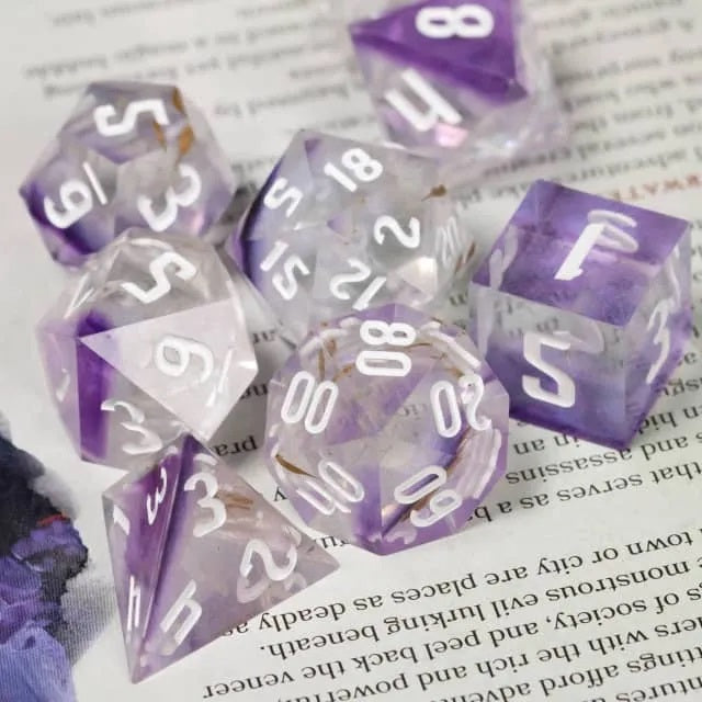 Purple Dandelion Sharpedge DnD Dice Set