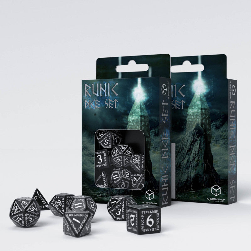 Runic Black & White 7-Dice Set