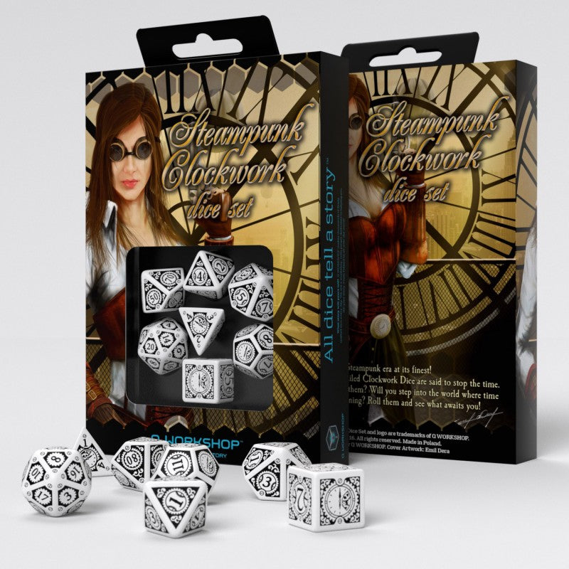 Steampunk Clockwork White & Black 7-Dice Set