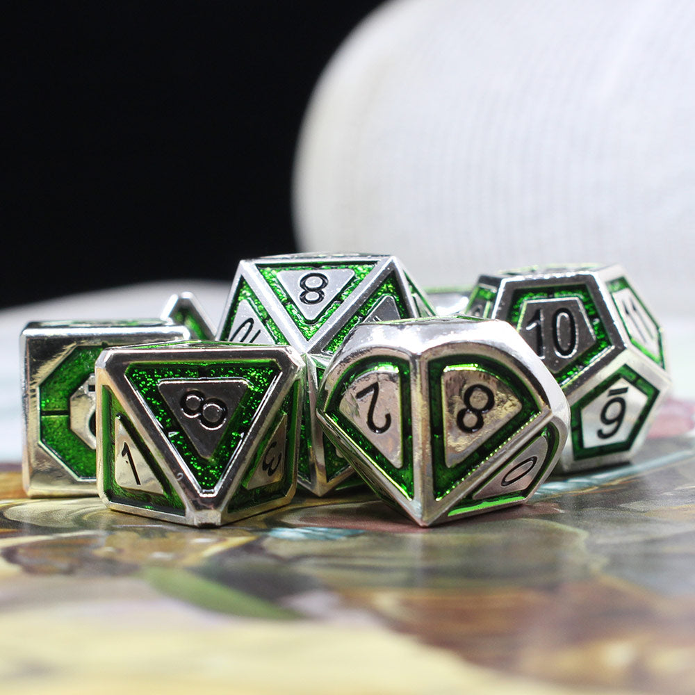 Triton Emerald-Silver Metal Dice Set